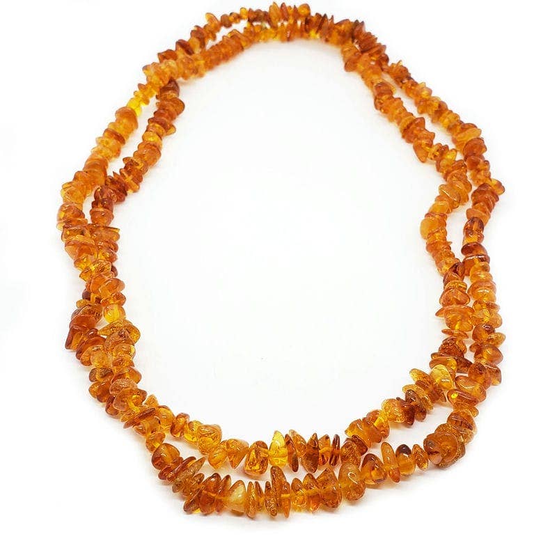 Cognac Amber Chips Necklace 31"